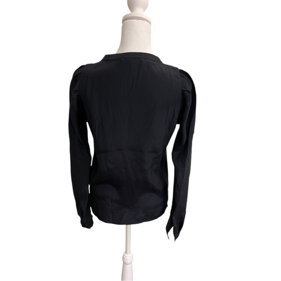 Maje Navy Blue Buttoned SILK  Blouse with Mandarin Collar - Picture 9 of 12